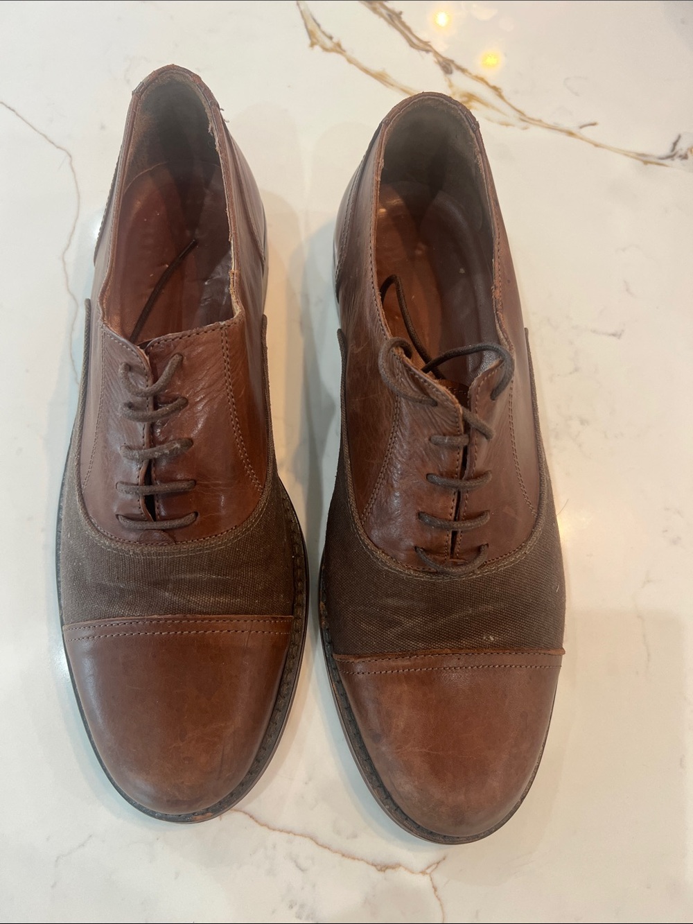 Men's Brown Leather & Canvas Derby Oxfords - Versatile Lace-Up